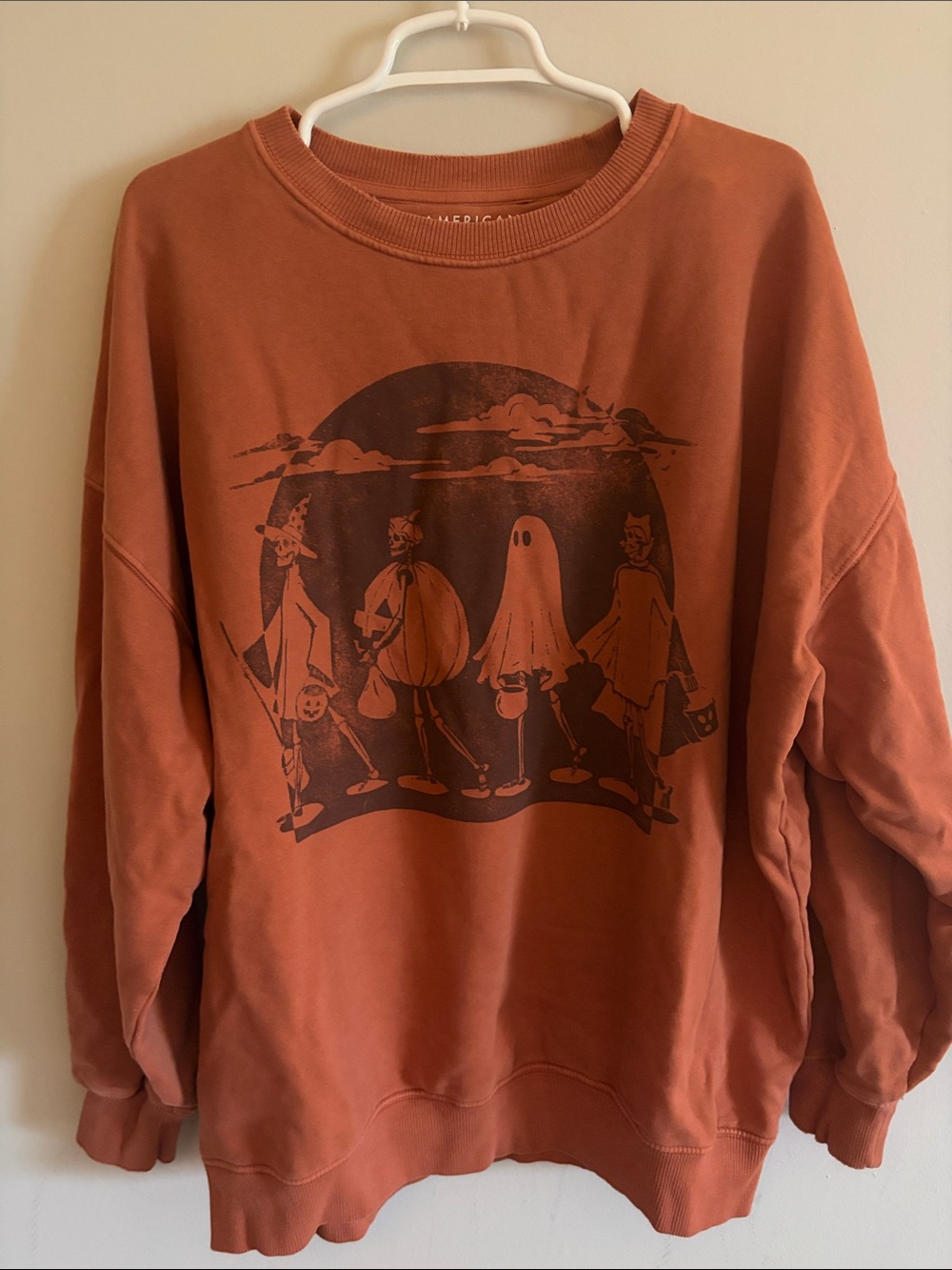 American Eagle AE Skeleton Graphic Sweatshirt Orange Large